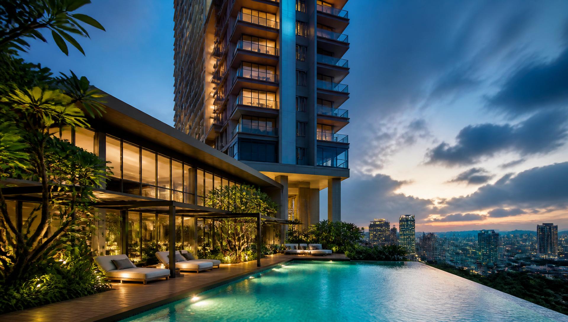 Modern Singapore condominium at dusk